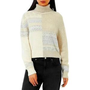 French Connection Womens Magda Fair Isle Colorblock Turtleneck Sweater